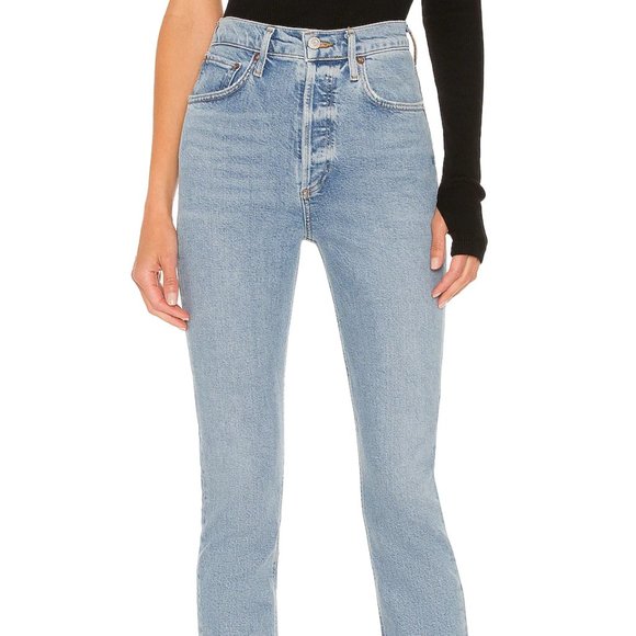 NWT Agolde Riley High Waist Straight Leg Crop Jeans Shiver Size 23 - Picture 3 of 9